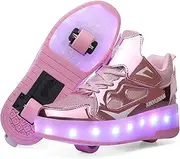 [EMDPBD] Unisex Kids Roller Skates Shoes USB Charging，LED Lights Up Trainers Double Wheels Retractable Technical Skateboarding for Boys Girls Ideal Gift,Purple-4.5BigKid
