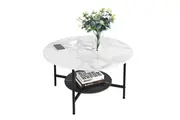 Vibe Geeks 2 Tier Round Sofa Side End Table Marble Coffee Table