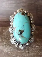 Navajo Sterling Silver Turquoise Adjustable Ring Size 8 to 11by Albert Cleveland