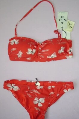 Fat Face Bold Blooms Bikini Set red halter size 10 & briefs size 8 New Tags BNWT