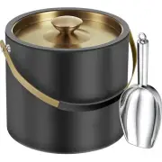 3.2L/3.4QT Modern Insulated Ice Bucket with Silicone Lid, Scoop, Strainer, Do...