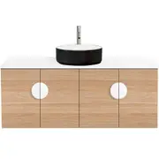 CIBO 1200mm Oak Mornington Wall Hung Vanity with Black / White Basin and White Handles