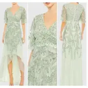 Mac Duggal 93681 Womens SEQUINED BUTTERFLY SLEEVE HIGH LOW GOWN Sage SIZE 6