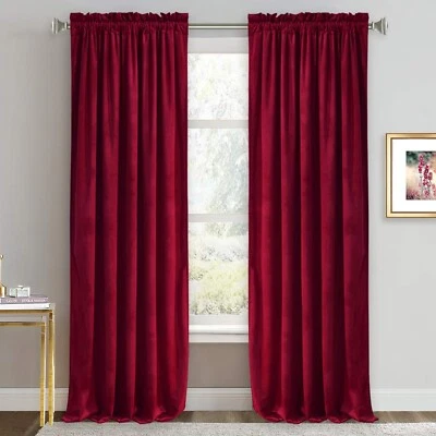 Red Velvet Curtains 96 inches - Room Darkening Curtains for Sliding Door Ther...