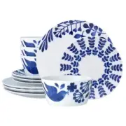 Noritake Dinnerware Set 12-Pcs Porcelain Dishwasher Safe Blue (Service for 4)