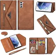 [Furiet] Wallet Case for Samsung Galaxy S23 5G Leather Flip Zipper Purse Handbag with Credit Card Holder Shoulder Strap and Wrist Strap Lanyard Phone Cover for S 23 23S GS23 G5 SM-S911U 6.1 inch Brown