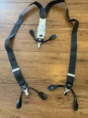Mens Wearhouse Black Gray Suspenders Silver Leather Button Braces New Tags