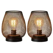 DECORKEY Set of 2 Battery Operated Lamp LED Table Lantern Brown Metal Cage Co...