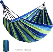 Hammock Single Wide Thick Canvas Hammock Outdoor Camping Backpackaging Leisure Swing Portable Hanging Bed Sleeping Lightweight(Blue)