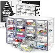Arteza 16 Drawer Storage Cabinet, 17.7 x 8.2 x 10.9 inches, White, Plastic Drawers with Stoppers, Multi Compartment Organizer for Makeup and Art Supplies