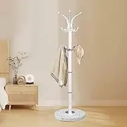 Metal Coat Rack Stand with Natural Marble Base, Modern Coat Rack Freestanding, Corner Coat Racks with 14 Hooks, 360°Rotary Coat Hall Tree Hanger Stand for Entryway, Office