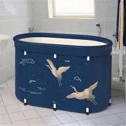 Bath Sauna Adult Folding Bathtub Bath Barrel Household Large Tub Thickened Adult Bath Tub Full Body Hot Tub Dark Blue