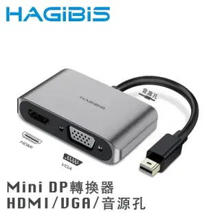 【HAGiBiS】Mini DP轉HDMI/VGA/AUX高畫質影音轉接器