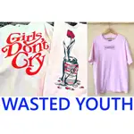 BLACK稀有初期系列美中古VERDY X WASTED YOUTH罐頭花粉紅色GIRLS DONT CRY短T