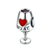 Silver plating Wine Cup Heart Pave Charm Beads Fit Charm Bracelets & Necklaces Jewelry