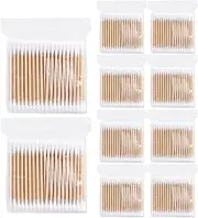 1000 Count Cotton Swabs with Wooden Stick Double Tip Round Cotton Buds Hypoallergenic Swabs for Makeup Ears Dabs Nails Eyes Nose