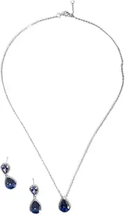 [Lovisa] Vintage Jewelry Set I Earrings & Necklace I Silver Coloured I Sapphire Simulant I Elegant Boho Wedding Fashion I Cubic Zirconia I Statement Sets, Perfect for Special Occasions, One Size,