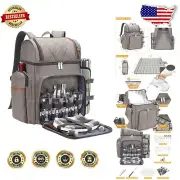 Leakproof Picnic Backpack for 4 with Insulated Cooler & Elegant Wine Holder