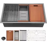Sarlai 28 x 18 Undermount Gunmetal Black Stainless Steel Single Bowl Sink