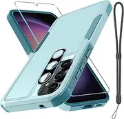 [RMOCR] for Samsung Galaxy A35/A55 5G Case, Full Body Heavy Duty Rugged Shockproof Protective Phone Cover with Lanyard Strap, Tempered Glass Screen Protector and Camera Lens Cover, Mint Green