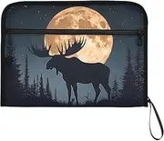 YMXFXP Moon Moose Silhouette Expandable Filing Folder, 13-Pocket Funny Cute Design with Sticky Labels, A4 Letter Size Document Organizer for Office, School, Boys, Girls