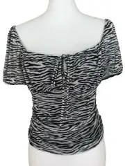 Elodie Empire Waist Mesh Crop Top White Puff Sleeve Size Large Zebra Print NEW