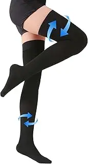 Thigh High Compression Dress Socks, Firm Graduated Compression Stockings 20-30mmHg with Silicone Band, Closed Toe, KEKING Support for Men and Women Black M