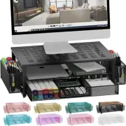 Desk Computer Monitor Stand Riser with Drawer and 2 Pen Holder, Desk Organize...