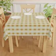 Butter Yellow Checkered Tablecloth, 55"x55", Gold Edging, Elegant for Dining