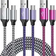 USB C Charger Cable Fast Charging Cord 3PC for Samsung Galaxy A16 A15 5G/A35/S24 Ultra/A54/S23FE/A14/A55/A13/A53/S22/S21/S20,iPhone 16 15,Pixel 9 Pro/8a/7/6,Moto Edge2024/G Power,OnePlus Nord N200/N10
