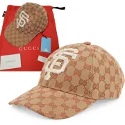 GUCCI BASEBALL CAP SF GIANTS GG SUPREME LOGO CANVAS EMBROIDERED HAT $530 55 - 59
