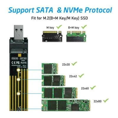 NVMe to USB Adapter, M.2 SSD to USB 3.1 Type A Card, Fast Hard Key PCIe J6X2024