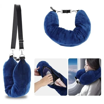 Stuffable Travel Neck Pillow–Refillable Support Cushion for Car, Airplane
