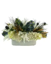 Creative Displays Assorted Hydrangea, Pampas, Thistle And Wheat Arrangement In A Ceramic Planter