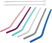 Healeved Silicone Straws - 6 Pack Reusable Straw with 2 Cleaning Brushes, Long Flexible Silicone Drinking Straws for Smoothies, Milkshakess, Juices, Teas