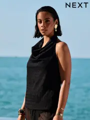 Black Texture Hater Neck Top (AU9921) | $26