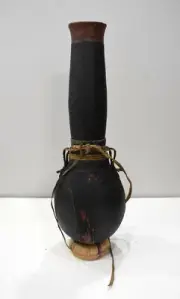African Jug Turkana Old Milk Container Wood Leather Hide Carved Wood Jug