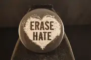 "ERASE HATE" BUTTON 2 1/4" NEW! pin pinback Large badge LOVE PEACE UNDERSTANDING