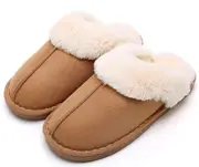 Women's and Men's Slippers Winter Warm Faux Fur Soft Flat Plush Non-Slip Outdoor/Indoor Shoes - with Super Quality - Khaki