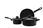3 Piece Jet Black Non Stick Carbon Steel Cookware Set Frypan Saucepan Casserole