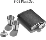 Hip Flask Set Woven PU Leather Stainless Steel 2 Cups 1 Funnel Gift Father Xmas