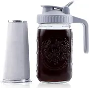 [GMSWEET] Cold Brew Coffee Maker 32 Oz Mason Jar Cold Brew Pitcher With Strainer 1 Quart Wide Mouth Glass Iced Coffee Maker With Spout Lids Glass Pitcher For Fridge, Sun Tea, Lemonade, Cold Brew