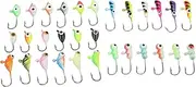 Ice Fishing Jigs, Ice Fishing Lures, Ice Fishing Soft Plastic Worrm Baits Kit, for Walleye Crappie Panfish Trout, Ice Fishing Gear Equipment Tackle Accessories
