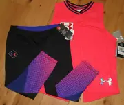 Under Armour Girls hot pink tank top & cropped capri leggings NWT XL YXL