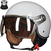 Vintage Open Face Motorcycle Helmet, ECE Approved, 3/4 Open Face Motorcycle Half Helmet with Sun Visor, Scooter Moped Helmets for Adults