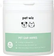 pet wiz Ear Wipes for Dogs & Cats. Clean, Soothe & Deodorise with Natural Active Ingredients Aloe Vera, Witch Hazel, Tea Tree Oil and Blue Chamomile Extract.