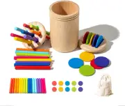 TUNJEJINY Montessori Toys for 1-3 Year Old, Dual Play Wooden Color Sorting To...