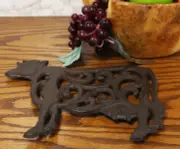 Western Holstein Cow With Lace Scrolls Design Cast Iron Metal Trivet Accent