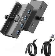 EJAY 4Ports USB3.0 HUB Alu Clamp Desktop USB3.0 Splitter for Desk/Monitors Clipping with Extra Power Supply Port,59inches Data & 39inches Power Cables-5Gbps (JK-4A-BK(5G)