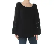 INC Womens Black Bell Sleeve Peas Bell Sleeve Scoop Neck Top S